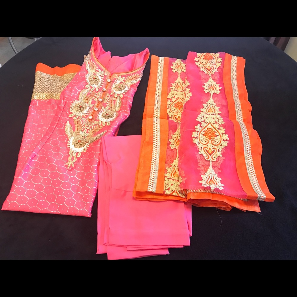 Pink orange heavy indian ethnic suit/dress